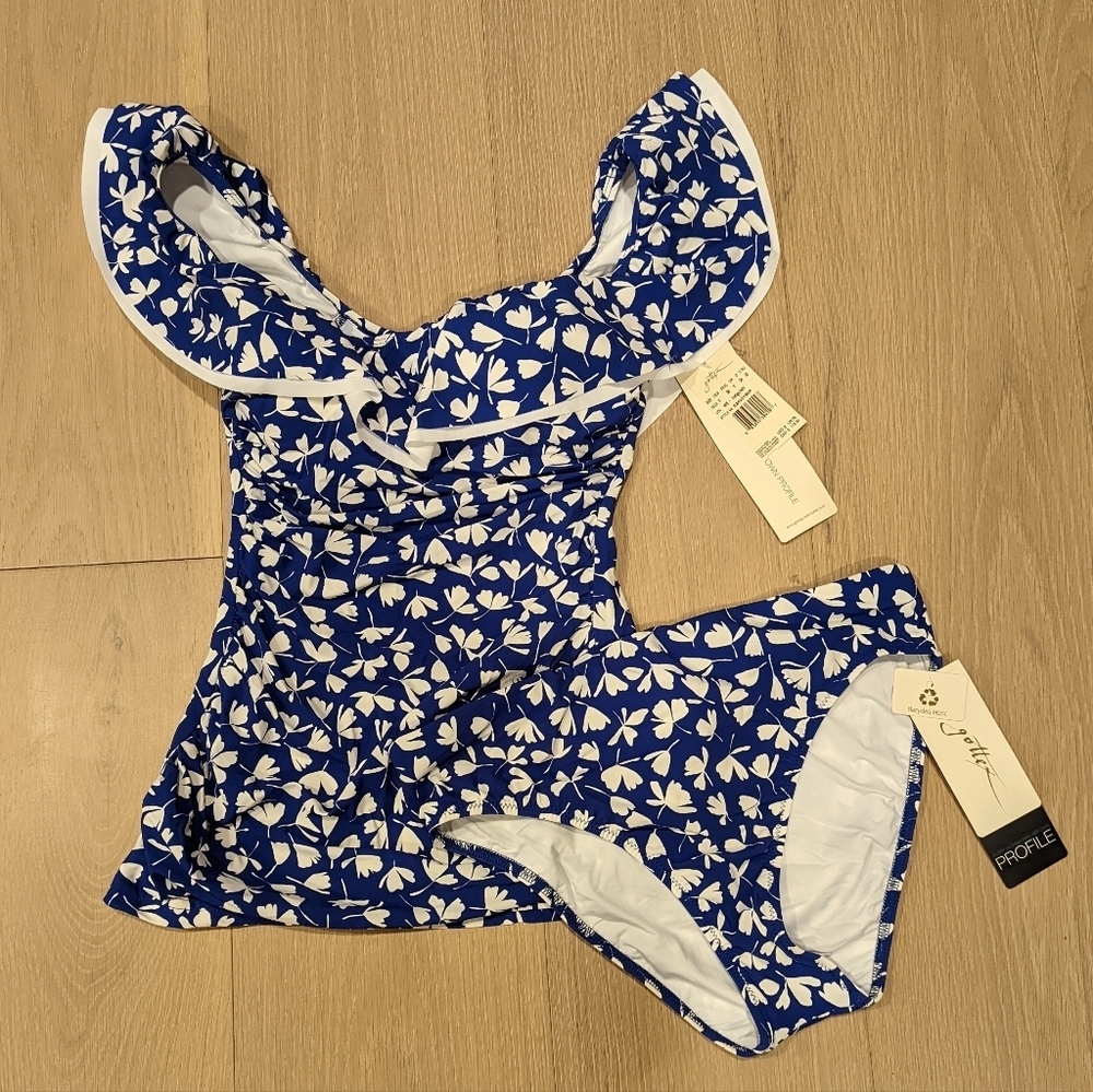 Blue and White Floral Swimsuit Set